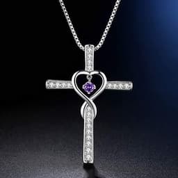 image-Infinity Love God We Trust Christian Cross Birthstone Crystal Pendant Necklace Colour Gems Zircon Heart Necklace Women Jewelry