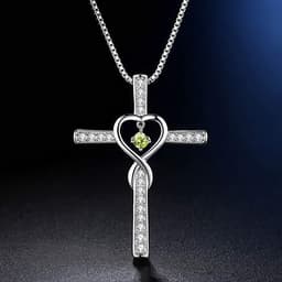 image-Infinity Love God We Trust Christian Cross Birthstone Crystal Pendant Necklace Colour Gems Zircon Heart Necklace Women Jewelry