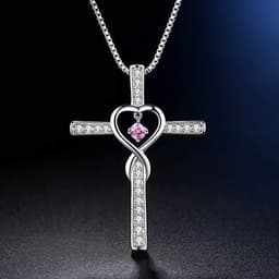 image-Infinity Love God We Trust Christian Cross Birthstone Crystal Pendant Necklace Colour Gems Zircon Heart Necklace Women Jewelry
