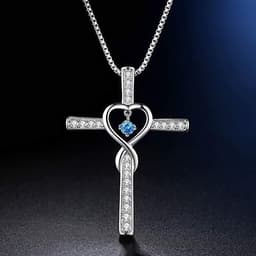 image-Infinity Love God We Trust Christian Cross Birthstone Crystal Pendant Necklace Colour Gems Zircon Heart Necklace Women Jewelry
