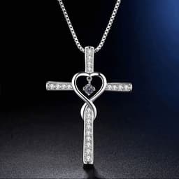 image-Infinity Love God We Trust Christian Cross Birthstone Crystal Pendant Necklace Colour Gems Zircon Heart Necklace Women Jewelry