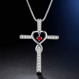 image-Infinity Love God We Trust Christian Cross Birthstone Crystal Pendant Necklace Colour Gems Zircon Heart Necklace Women Jewelry