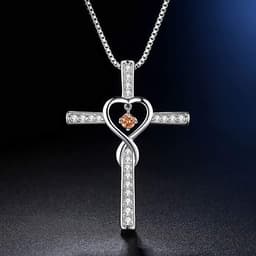 image-Infinity Love God We Trust Christian Cross Birthstone Crystal Pendant Necklace Colour Gems Zircon Heart Necklace Women Jewelry