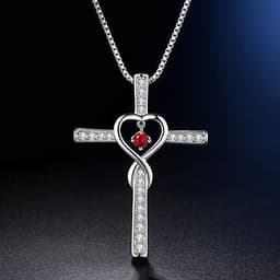 image-Infinity Love God We Trust Christian Cross Birthstone Crystal Pendant Necklace Colour Gems Zircon Heart Necklace Women Jewelry