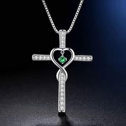 image-Infinity Love God We Trust Christian Cross Birthstone Crystal Pendant Necklace Colour Gems Zircon Heart Necklace Women Jewelry