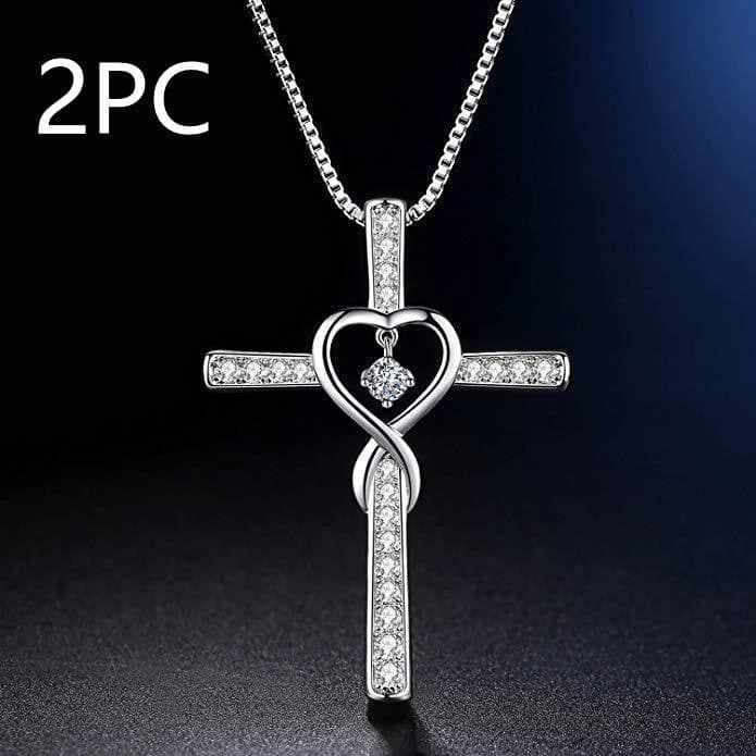image-Infinity Love God We Trust Christian Cross Birthstone Crystal Pendant Necklace Colour Gems Zircon Heart Necklace Women Jewelry