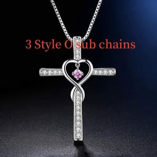 image-Infinity Love God We Trust Christian Cross Birthstone Crystal Pendant Necklace Colour Gems Zircon Heart Necklace Women Jewelry