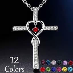 image-Infinity Love God We Trust Christian Cross Birthstone Crystal Pendant Necklace Colour Gems Zircon Heart Necklace Women Jewelry
