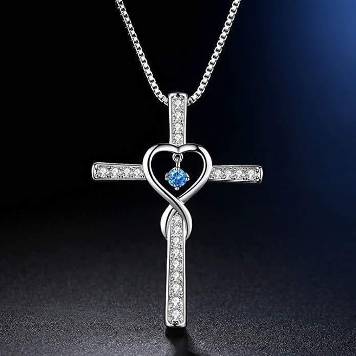 image-Infinity Love God We Trust Christian Cross Birthstone Crystal Pendant Necklace Colour Gems Zircon Heart Necklace Women Jewelry