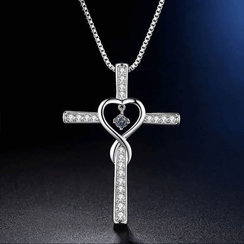 image-Infinity Love God We Trust Christian Cross Birthstone Crystal Pendant Necklace Colour Gems Zircon Heart Necklace Women Jewelry