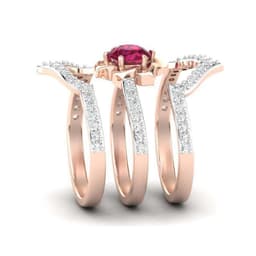 image-Exquisite Rose Gold Flower Ring Anniversary Proposal Jewelry Women Engagement Wedding Band Ring Set