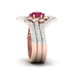 image-Exquisite Rose Gold Flower Ring Anniversary Proposal Jewelry Women Engagement Wedding Band Ring Set