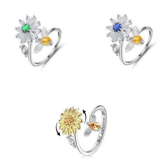 image-Spinner Ring For Women Flower Bee Elegant Adjustable Stress Release Accessory Female Gothic Jewelry Trendy