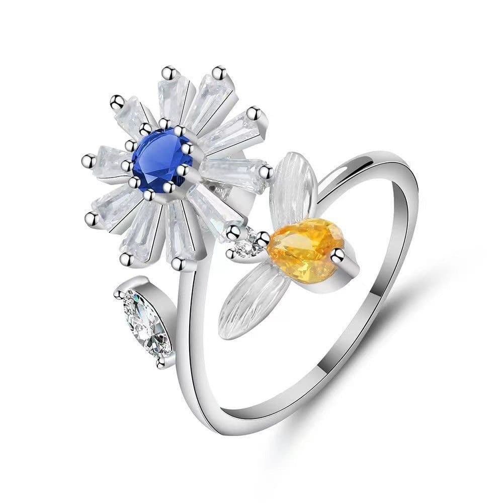 image-Spinner Ring For Women Flower Bee Elegant Adjustable Stress Release Accessory Female Gothic Jewelry Trendy