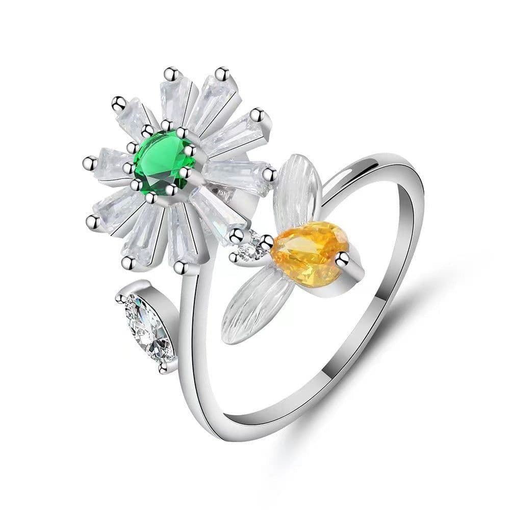 image-Spinner Ring For Women Flower Bee Elegant Adjustable Stress Release Accessory Female Gothic Jewelry Trendy