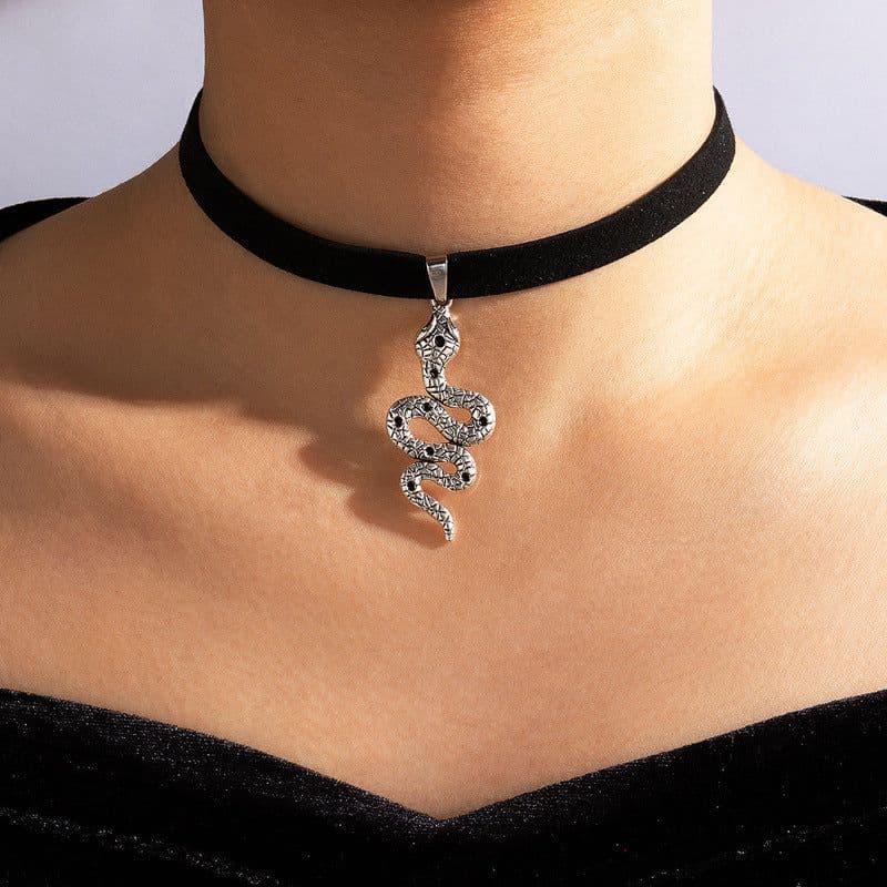 image-Snake Cobra Chokers Witchy Gothic Grunge Collar Velvet Necklace Dark Jewelry For Gift