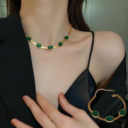 image-Fashion Jewelry Green Stone Crytal Snake Chain Multilayer Necklace For Women Pendant Boho Fashion Jewelry Gift