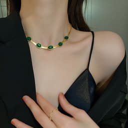 image-Fashion Jewelry Green Stone Crytal Snake Chain Multilayer Necklace For Women Pendant Boho Fashion Jewelry Gift