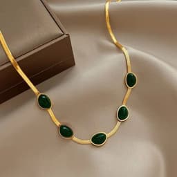 image-Fashion Jewelry Green Stone Crytal Snake Chain Multilayer Necklace For Women Pendant Boho Fashion Jewelry Gift