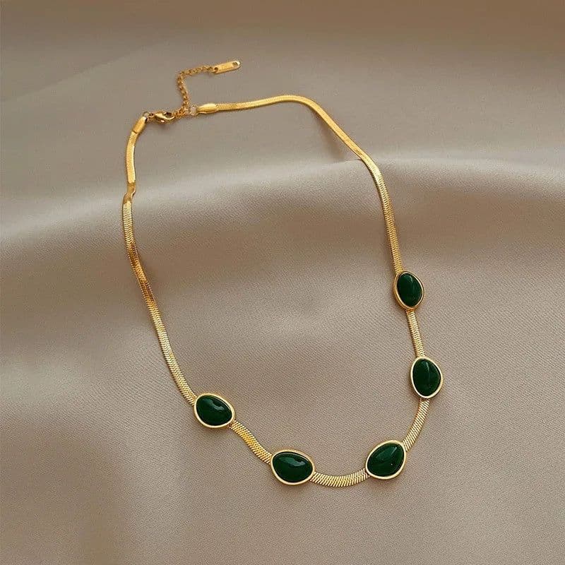 image-Fashion Jewelry Green Stone Crytal Snake Chain Multilayer Necklace For Women Pendant Boho Fashion Jewelry Gift