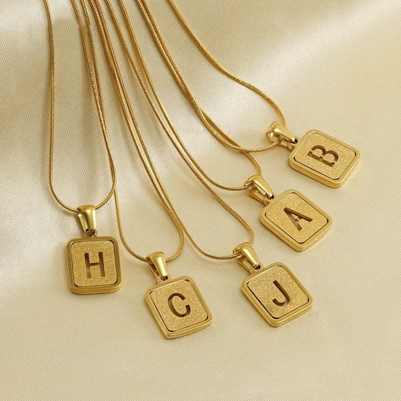 image-Alphabet Necklace 26 Letters Hollow Out Square 18K Necklace Fashion Jewelry
