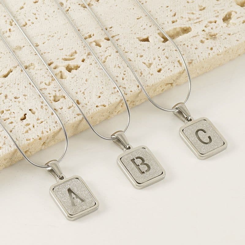 image-Alphabet Necklace 26 Letters Hollow Out Square 18K Necklace Fashion Jewelry