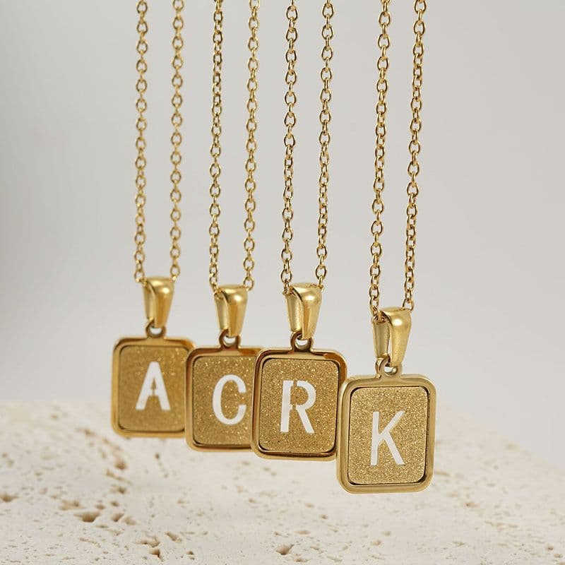 image-Alphabet Necklace 26 Letters Hollow Out Square 18K Necklace Fashion Jewelry