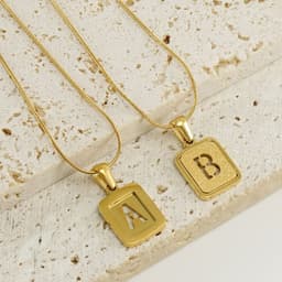image-Alphabet Necklace 26 Letters Hollow Out Square 18K Necklace Fashion Jewelry