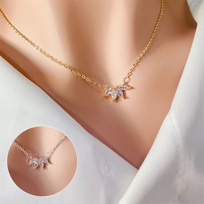 image-Fashion Jewelry Minimalist Shining Flower Petal Necklace For Women Girls Lotus Flower Pendant Necklace Female Party Anniversary Jewelry Gift