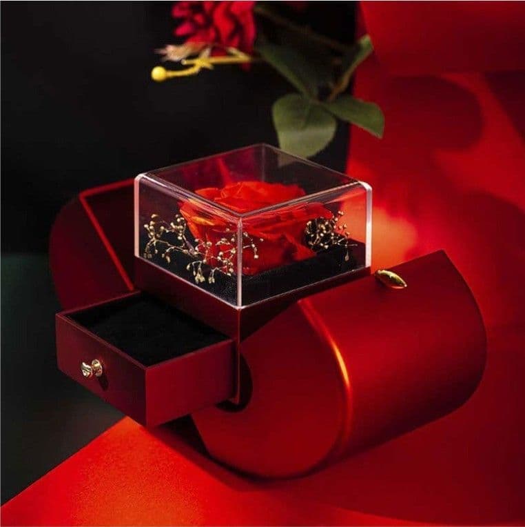 image-Fashion Jewelry Box Red Apple Christmas Gift Necklace Eternal Rose For Girl Mother's Day Valentine's Day Gifts With Artificial Flower Rose Flower Jewelry Box