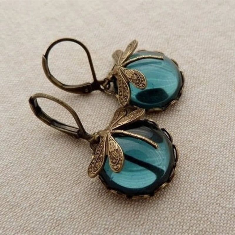 image-Fashion Jewelry Women's Earrings Hanging Vintage Dragonfly Pendant Earring Boho Chakra Blue Moonstone Drop Earrings For Women Wedding Charm Ethnic Jewellery