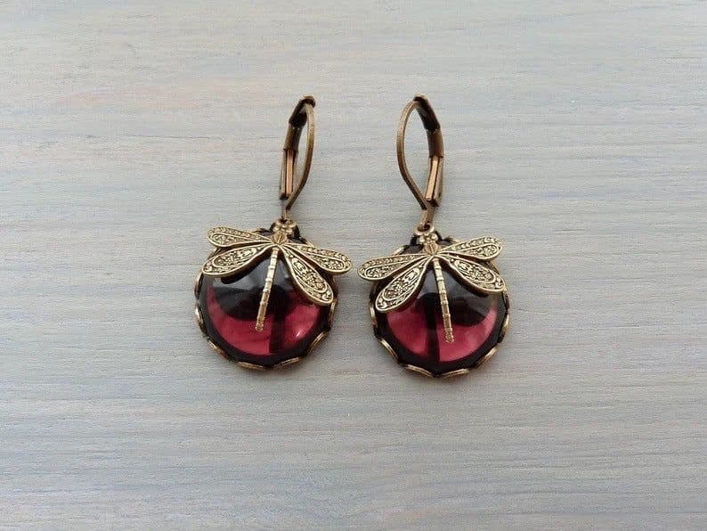 image-Fashion Jewelry Women's Earrings Hanging Vintage Dragonfly Pendant Earring Boho Chakra Blue Moonstone Drop Earrings For Women Wedding Charm Ethnic Jewellery