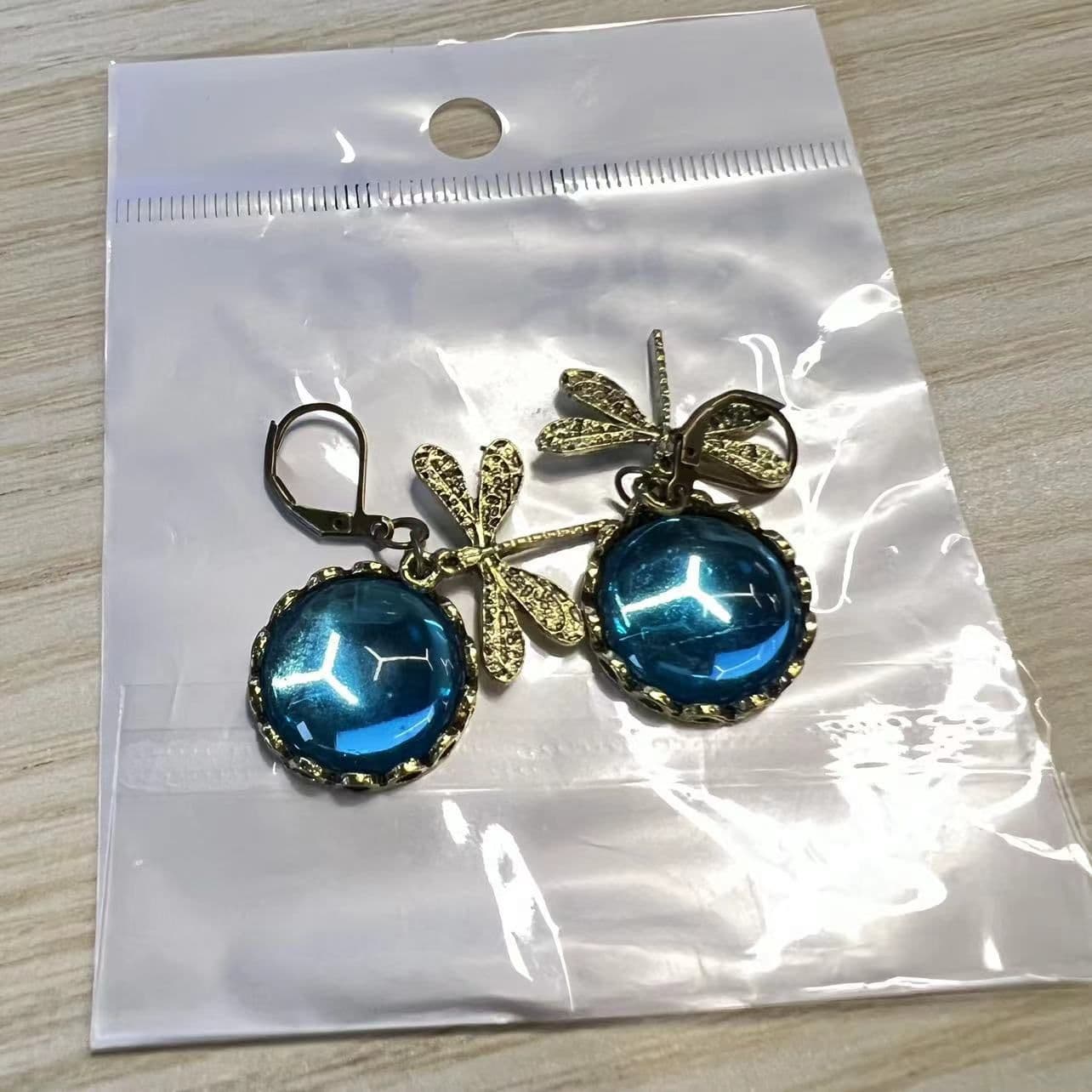 image-Fashion Jewelry Women's Earrings Hanging Vintage Dragonfly Pendant Earring Boho Chakra Blue Moonstone Drop Earrings For Women Wedding Charm Ethnic Jewellery