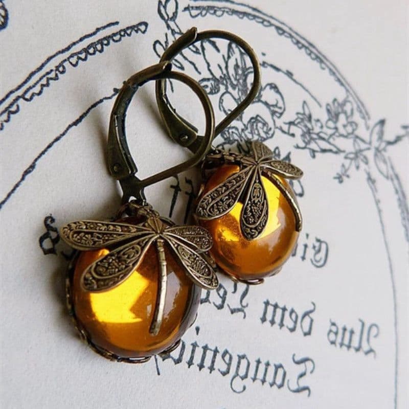 image-Fashion Jewelry Women's Earrings Hanging Vintage Dragonfly Pendant Earring Boho Chakra Blue Moonstone Drop Earrings For Women Wedding Charm Ethnic Jewellery