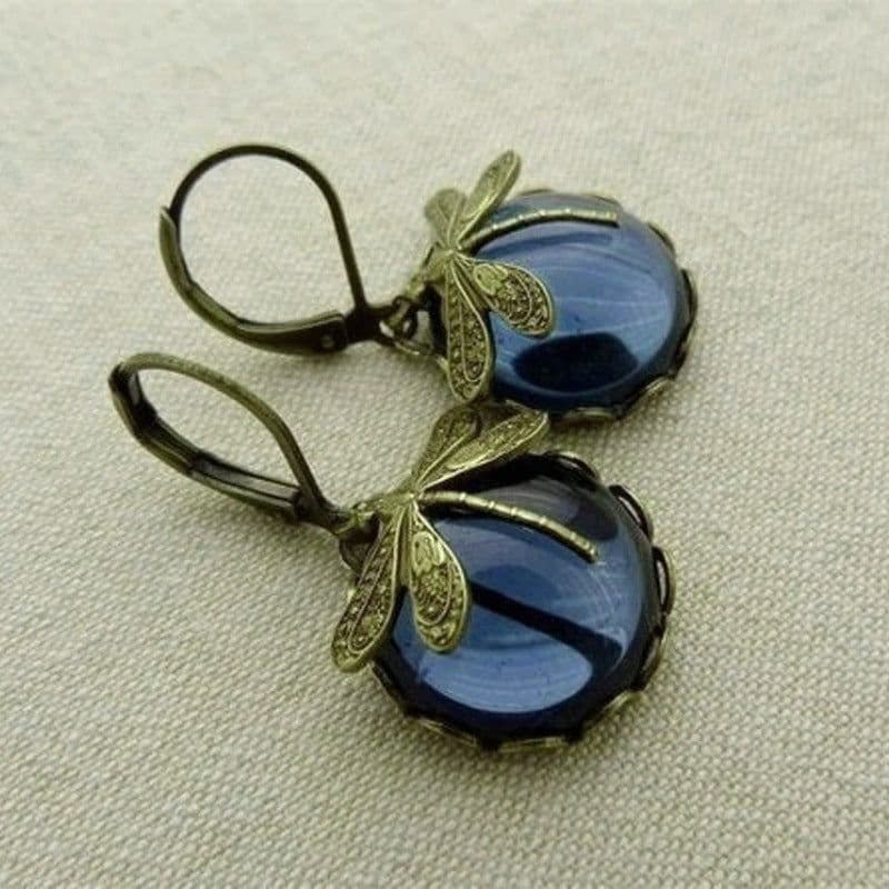 image-Fashion Jewelry Women's Earrings Hanging Vintage Dragonfly Pendant Earring Boho Chakra Blue Moonstone Drop Earrings For Women Wedding Charm Ethnic Jewellery