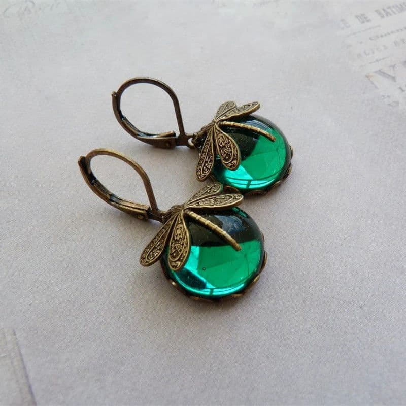 image-Fashion Jewelry Women's Earrings Hanging Vintage Dragonfly Pendant Earring Boho Chakra Blue Moonstone Drop Earrings For Women Wedding Charm Ethnic Jewellery