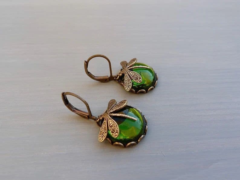 image-Fashion Jewelry Women's Earrings Hanging Vintage Dragonfly Pendant Earring Boho Chakra Blue Moonstone Drop Earrings For Women Wedding Charm Ethnic Jewellery