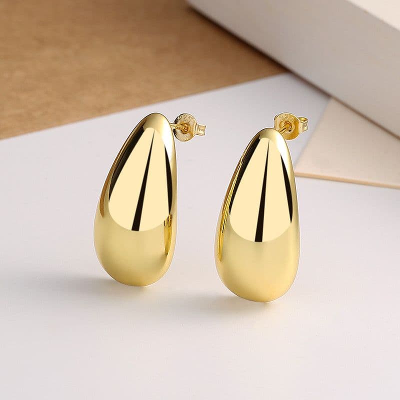 image-Fashion Jewelry Water Drop Glossy 16k Real Gold Plating Simple And Elegant Earrings
