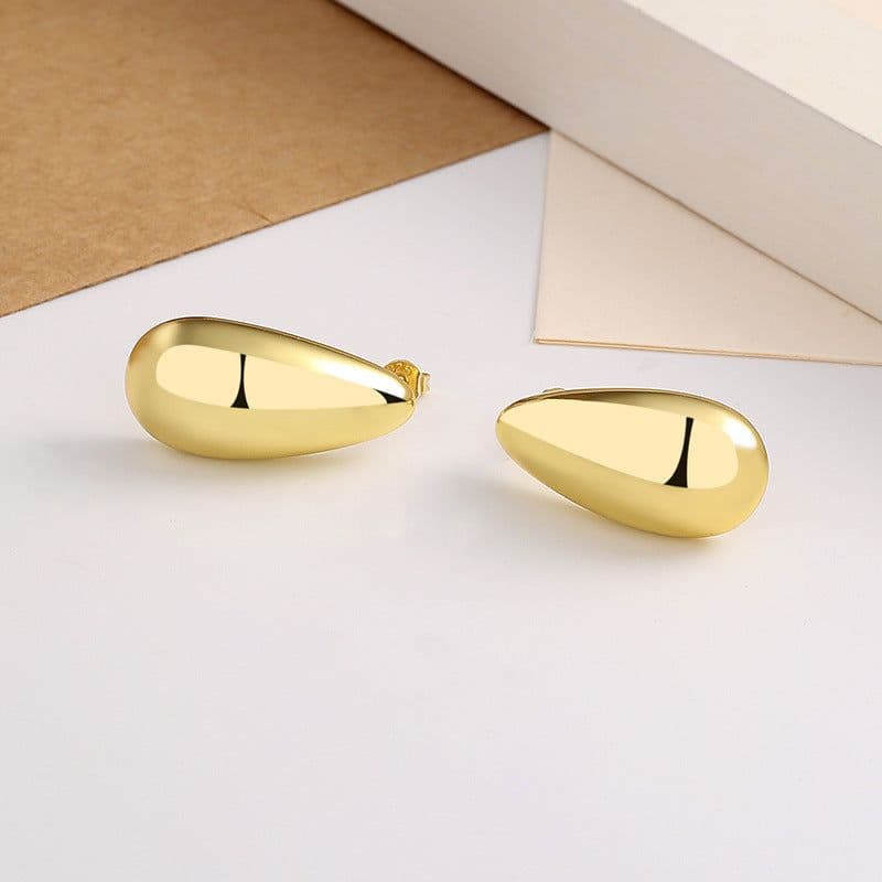 image-Fashion Jewelry Water Drop Glossy 16k Real Gold Plating Simple And Elegant Earrings