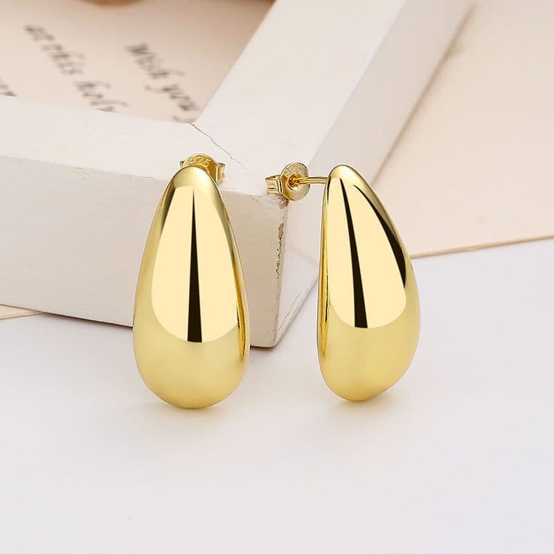image-Fashion Jewelry Water Drop Glossy 16k Real Gold Plating Simple And Elegant Earrings