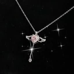 image-Moving Cupid Heart Angel Wings Tassel Necklace With Crystal Clavicle Chain Women Jewelry Gift Valentine's Day