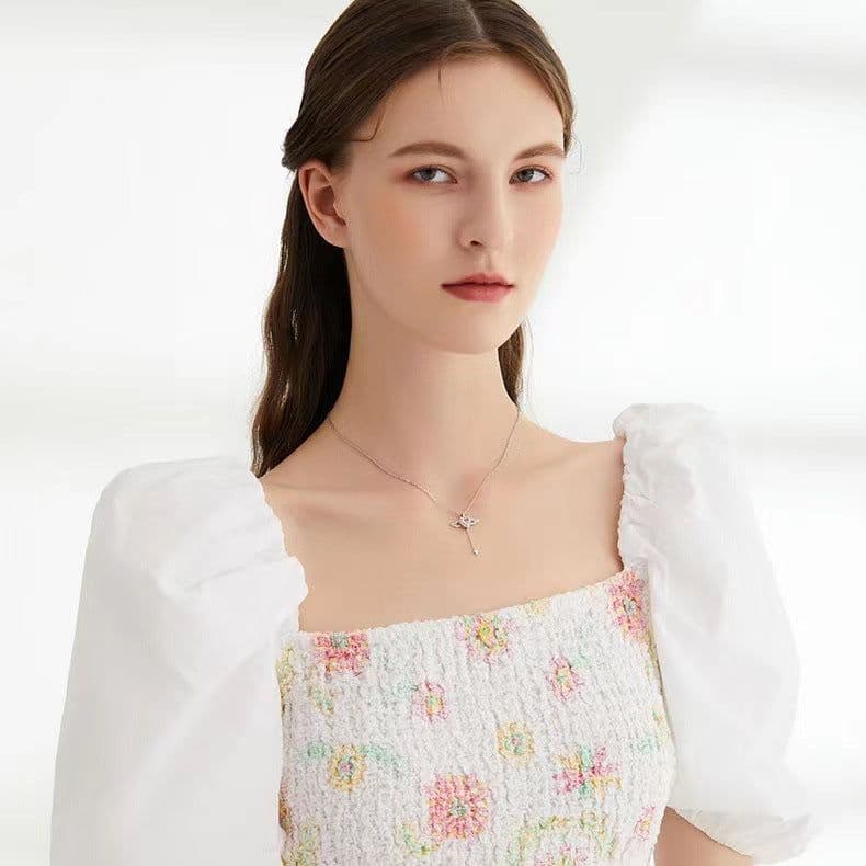 image-Moving Cupid Heart Angel Wings Tassel Necklace With Crystal Clavicle Chain Women Jewelry Gift Valentine's Day
