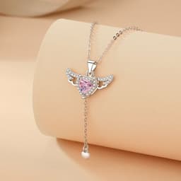 image-Moving Cupid Heart Angel Wings Tassel Necklace With Crystal Clavicle Chain Women Jewelry Gift Valentine's Day
