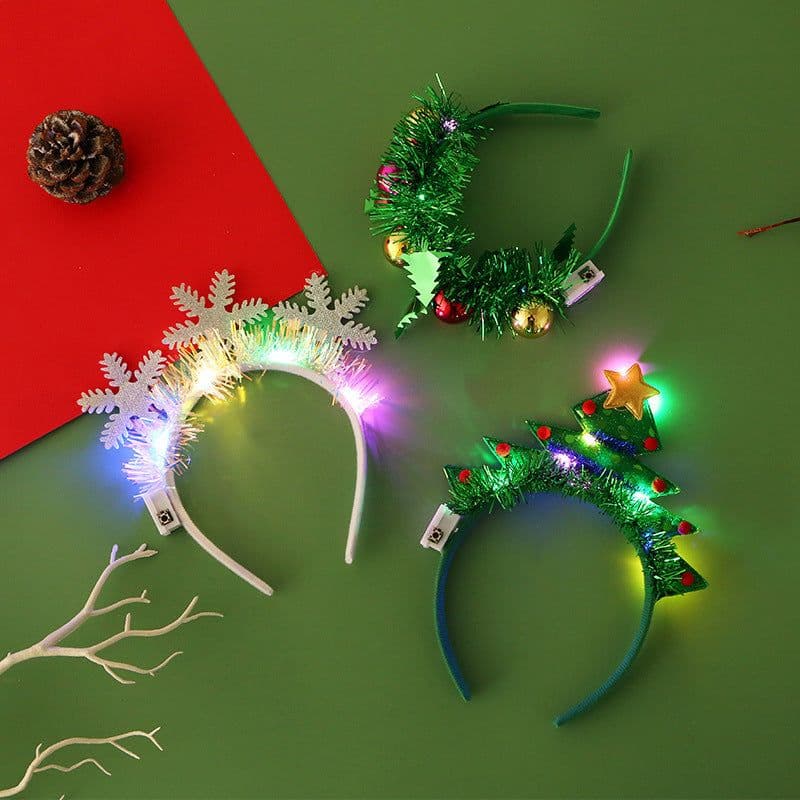 image-IPC Christmas Hair Band Glowing Headband Xmas Tree Snowflake Hair Band Deer Horn Light Flashing Headwear Merry Christmas Gift