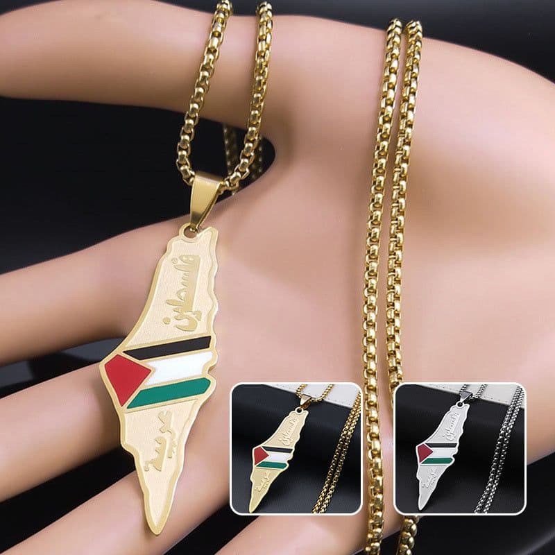image-Palestine Israel Map Pendant Necklaces For Men Women Stainless Steel Gold Color Palestinians Ethnic Map Jewelry Gifts