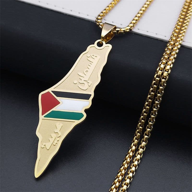 image-Palestine Israel Map Pendant Necklaces For Men Women Stainless Steel Gold Color Palestinians Ethnic Map Jewelry Gifts
