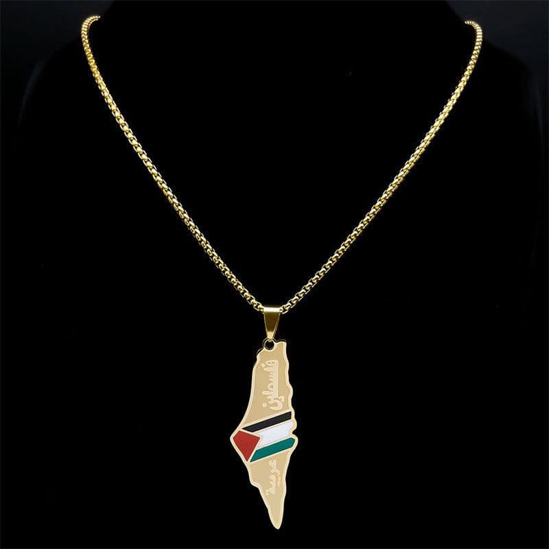 image-Palestine Israel Map Pendant Necklaces For Men Women Stainless Steel Gold Color Palestinians Ethnic Map Jewelry Gifts