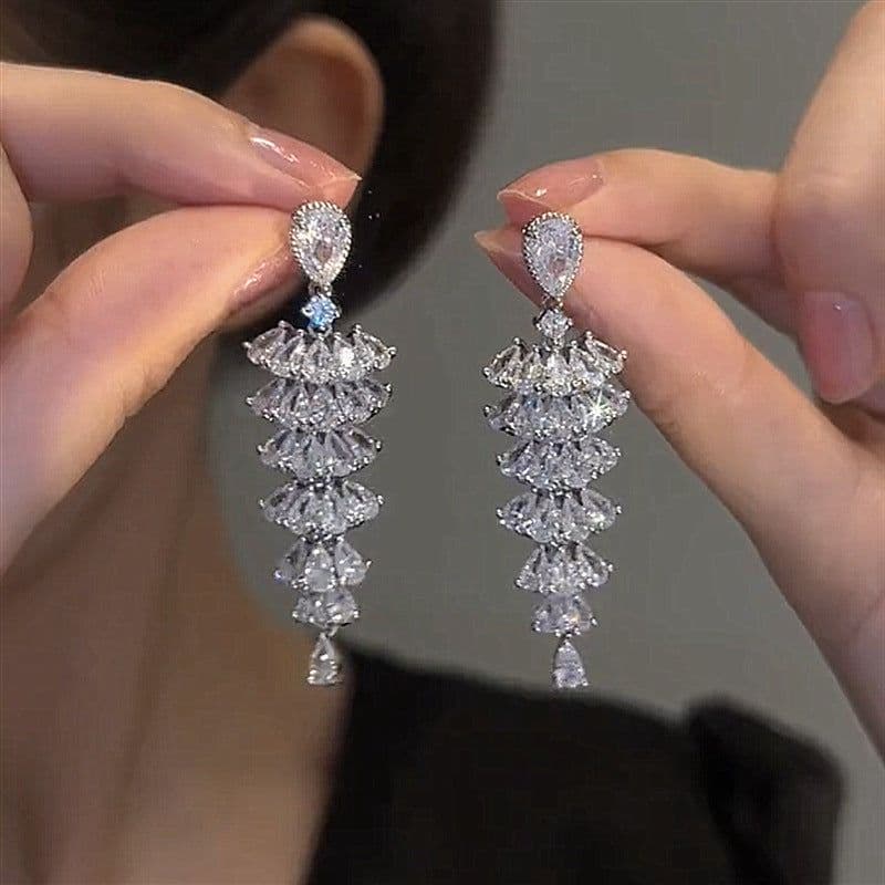 image-Sparkling Zircon Christmas Tree Drop Earrings For Women Trendy Xmas Tree Plant Dangle Earrings New Year Festival Party Jewelry