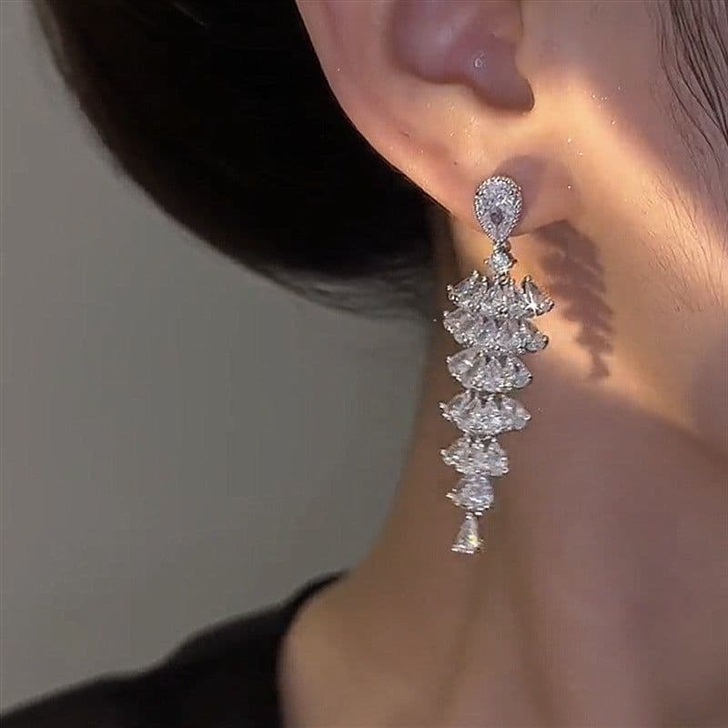 image-Sparkling Zircon Christmas Tree Drop Earrings For Women Trendy Xmas Tree Plant Dangle Earrings New Year Festival Party Jewelry