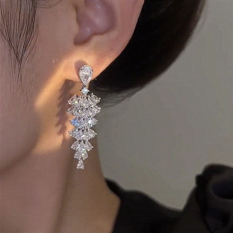 image-Sparkling Zircon Christmas Tree Drop Earrings For Women Trendy Xmas Tree Plant Dangle Earrings New Year Festival Party Jewelry